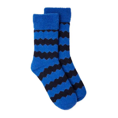 Blue Zig Zag Wool Slipper Socks Somerville Scarves 