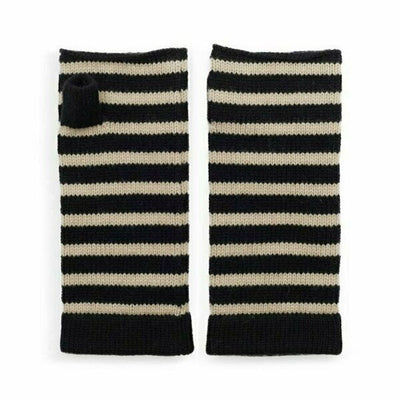 100% Cashmere Breton Striped Wrist Warmers - Black & Ecru Somerville Scarves 