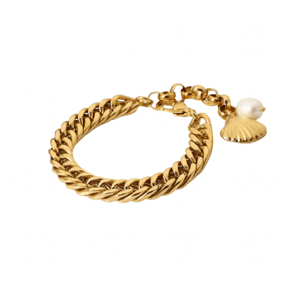 Shell & Pearl Chunky Gold Plate Link Bracelet TLM Edit 