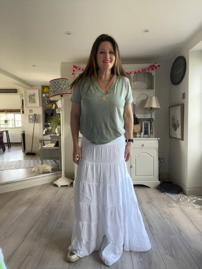 White Tiered Cotton Maxi Skirt Skirt TLM Edit 