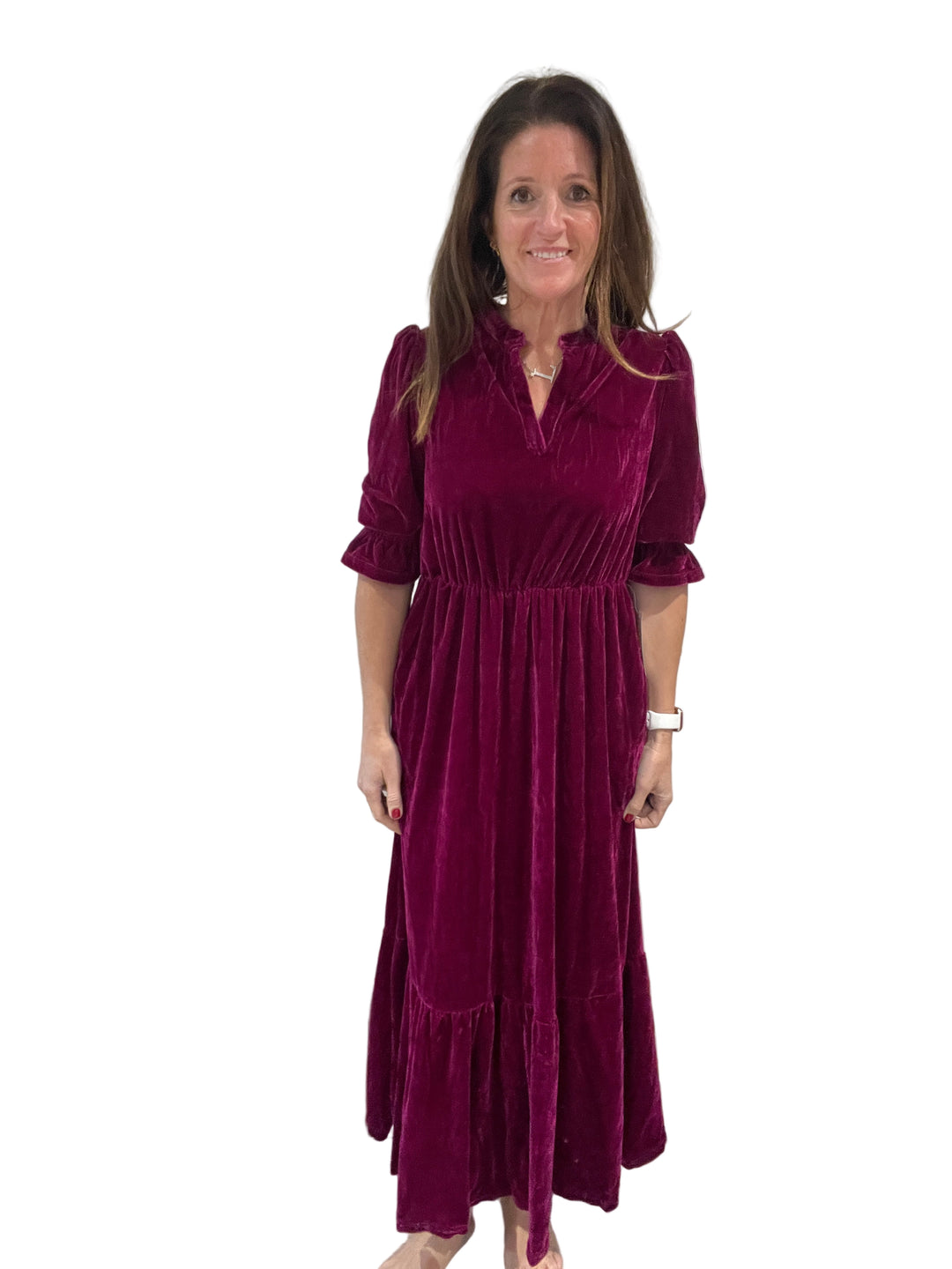 Lula Long Sleeve Berry Velvet Maxi Dress