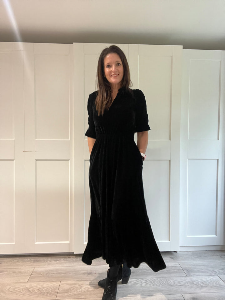 Lula Long Sleeve Black Velvet Maxi Dress