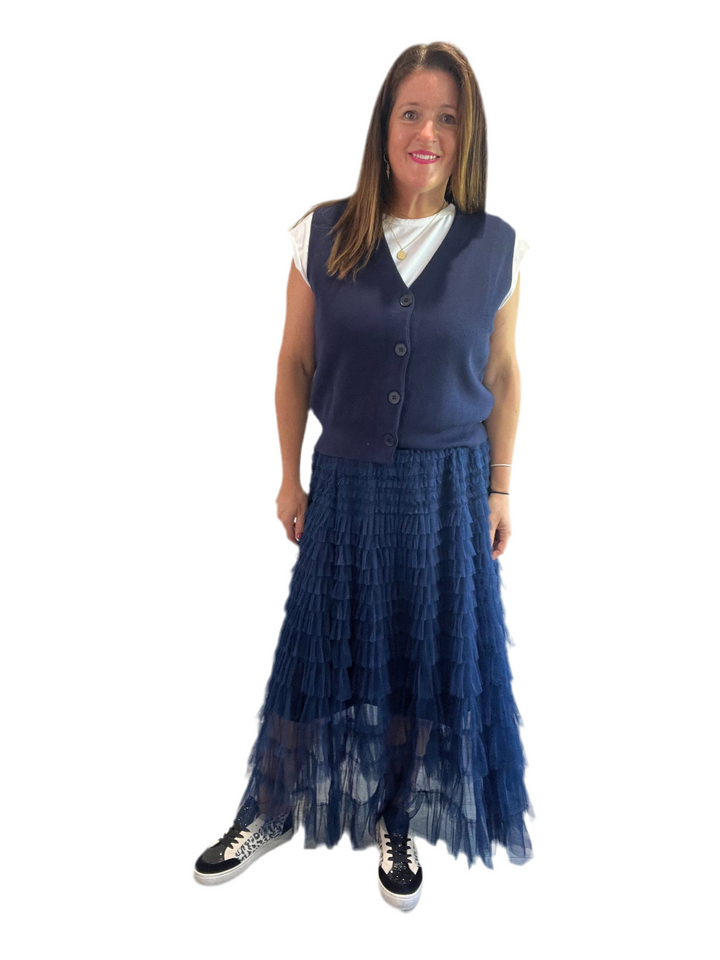 Navy Tulle Maxi Skirt
