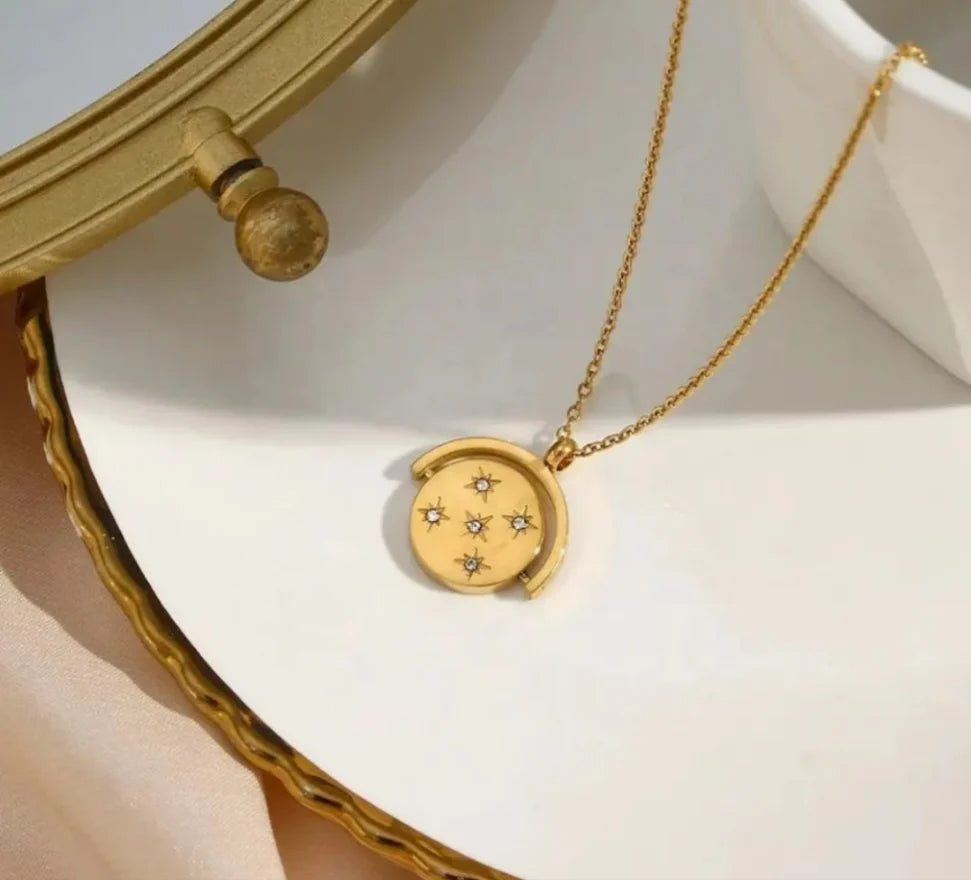 Gold Rotating Disc Pendant Necklace