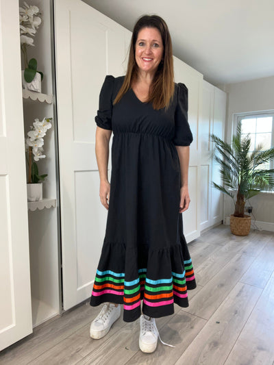 Black Cotton Maxi Dress with Rainbow Trim Dress TLM Edit 