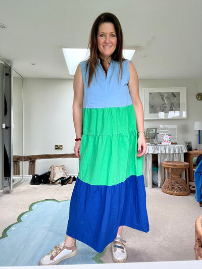 Blue & Green Colour Block Midi Dress Dress TLM Edit 