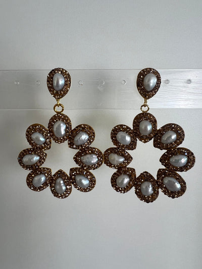 Bronze & Pearl Crystal Pave Statement Earring Earrings Ashiana 