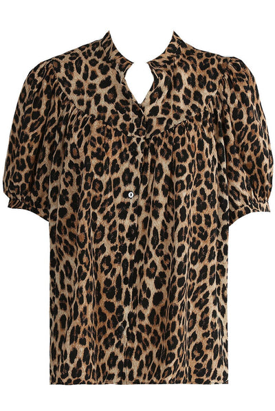Cap Sleeve Leopard Print Collarless Blouse T Shirt TLM Edit 