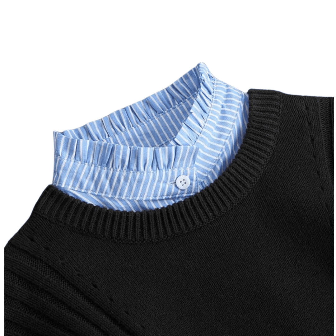 Detachable Sky Blue & White Stripe Ruffle High Neck Mock Collar