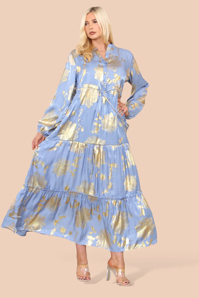 Gold Flower Blue Maxi Dress Dress TLM Edit 