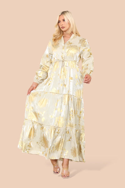 Gold Flower Camel Maxi Dress Dress TLM Edit 