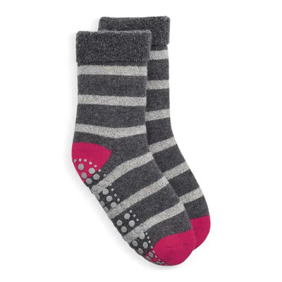 Grey and Pink Wool Slipper Socks Somerville Scarves 