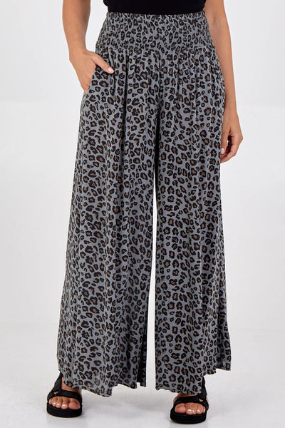 Grey Leopard Print Wide Waist Band Full Length Culottes TLM Edit 