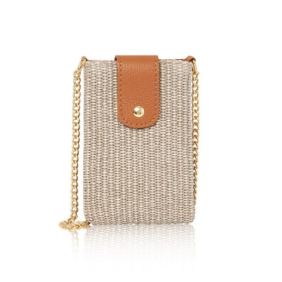 Light Taupe Woven & Leather Phone Bag TLM Edit 