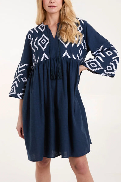 Navy Cotton Embroidered Tunic Dress T Shirt TLM Edit 