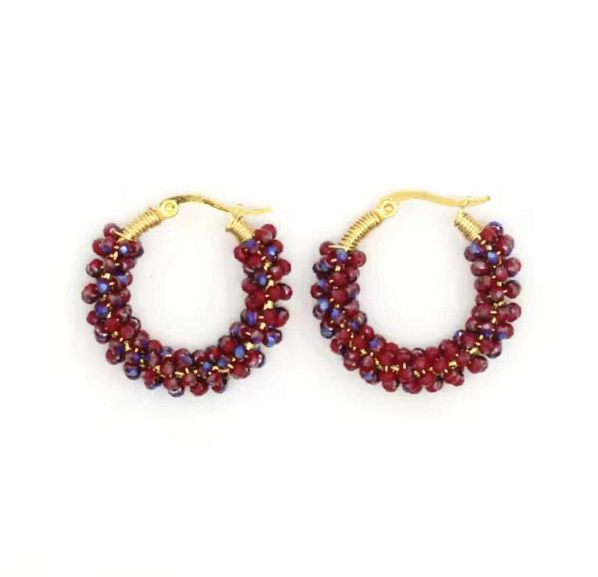 Ruby Red Beaded Chubby Hoops