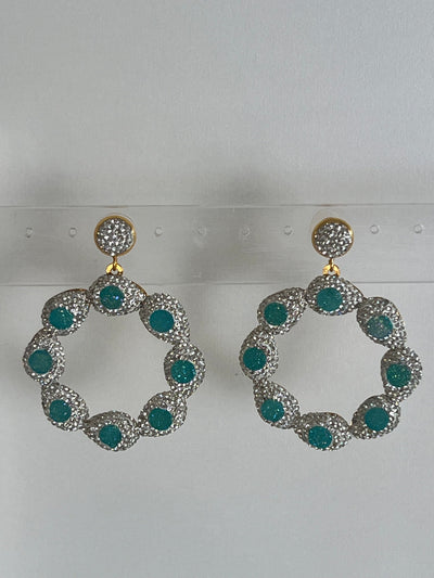 Turquoise & Silver Pave Statement Earring Earrings Ashiana 