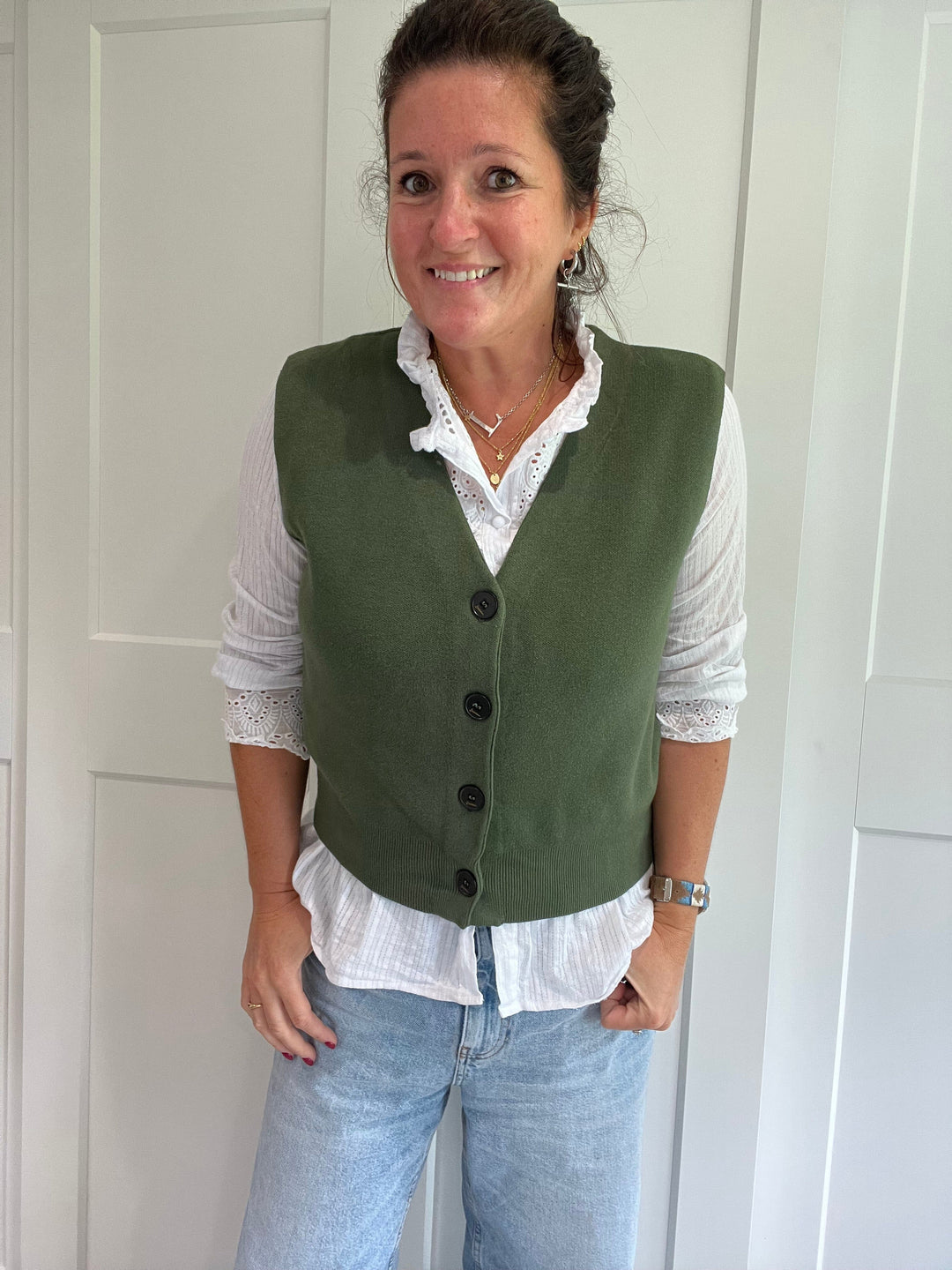 V Neck Super Soft Button Down Khaki Tank Cardigan