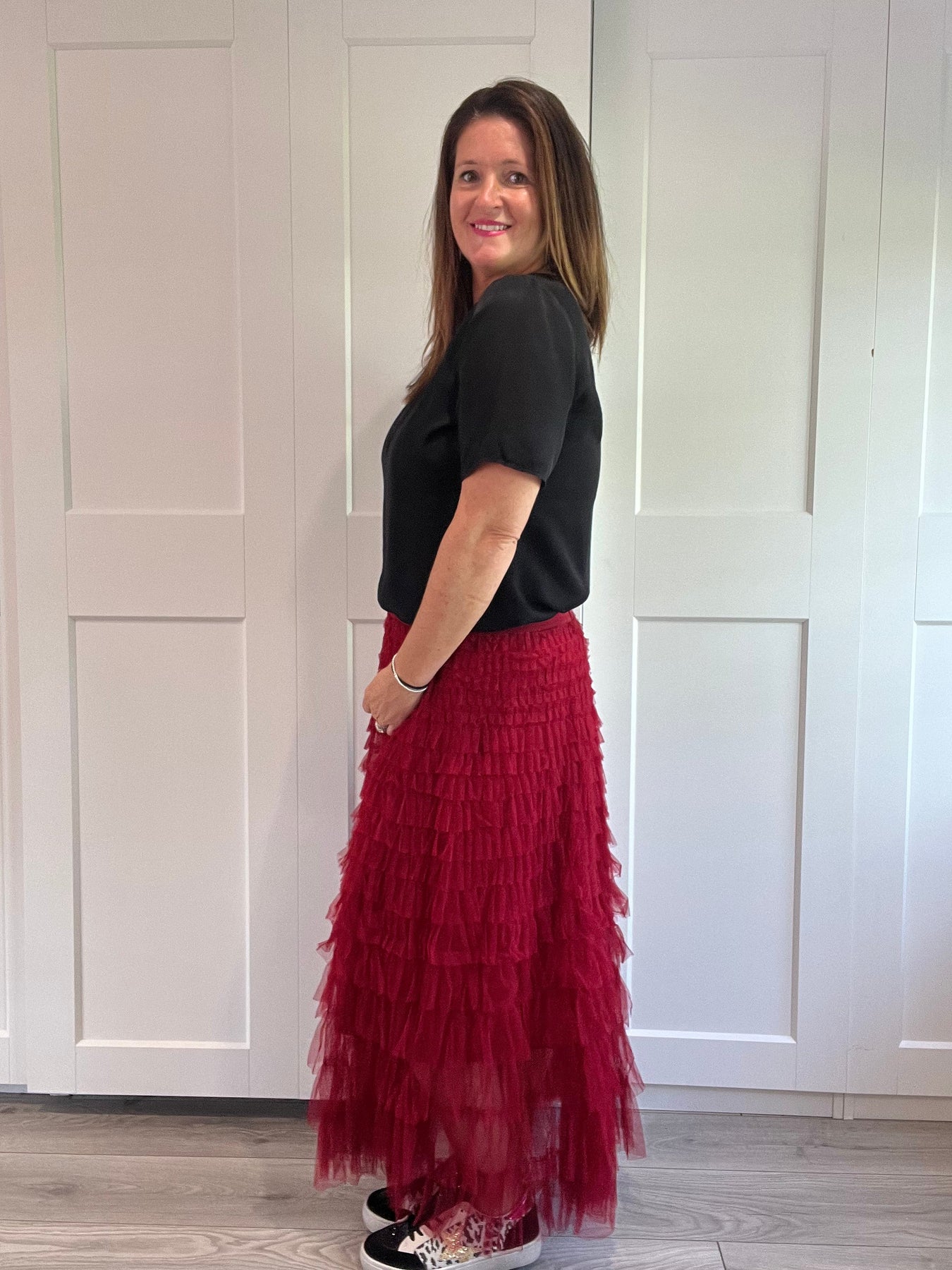 Wine Tulle Maxi Skirt