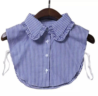 Detachable Blue & White Stripe Frill Edge Faux Shirt Collar TLM Edit 