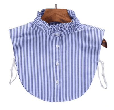 TLM Edit Detachable Blue & White Stripe Ruffle High Neck Mock Collar