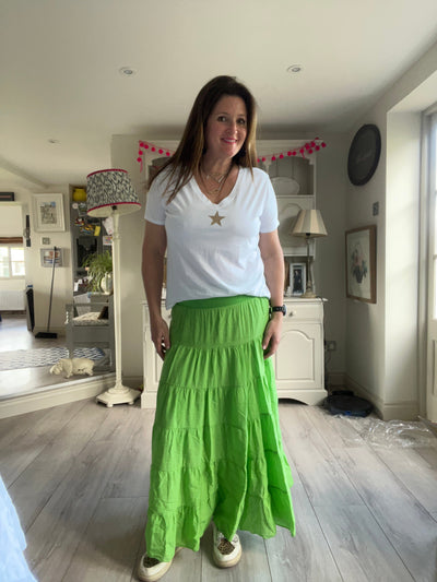 Bright Green Tiered Cotton Maxi Skirt Skirt TLM Edit 