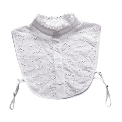 Woman wearing broderie anglaise faux collar from TLM Edit flat lay 