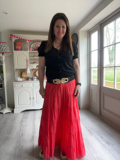 Coral Tiered Cotton Maxi Skirt Skirt TLM Edit 