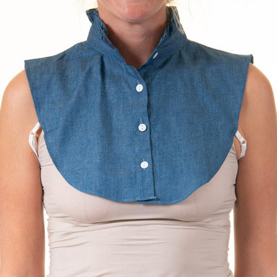 Woman wearing High Neck Detachable Denim Ruffle Neck Faux Collar TLM Edit 