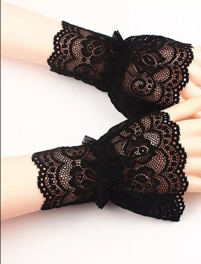 Detachable Delicate Black Lace Faux Cuffs