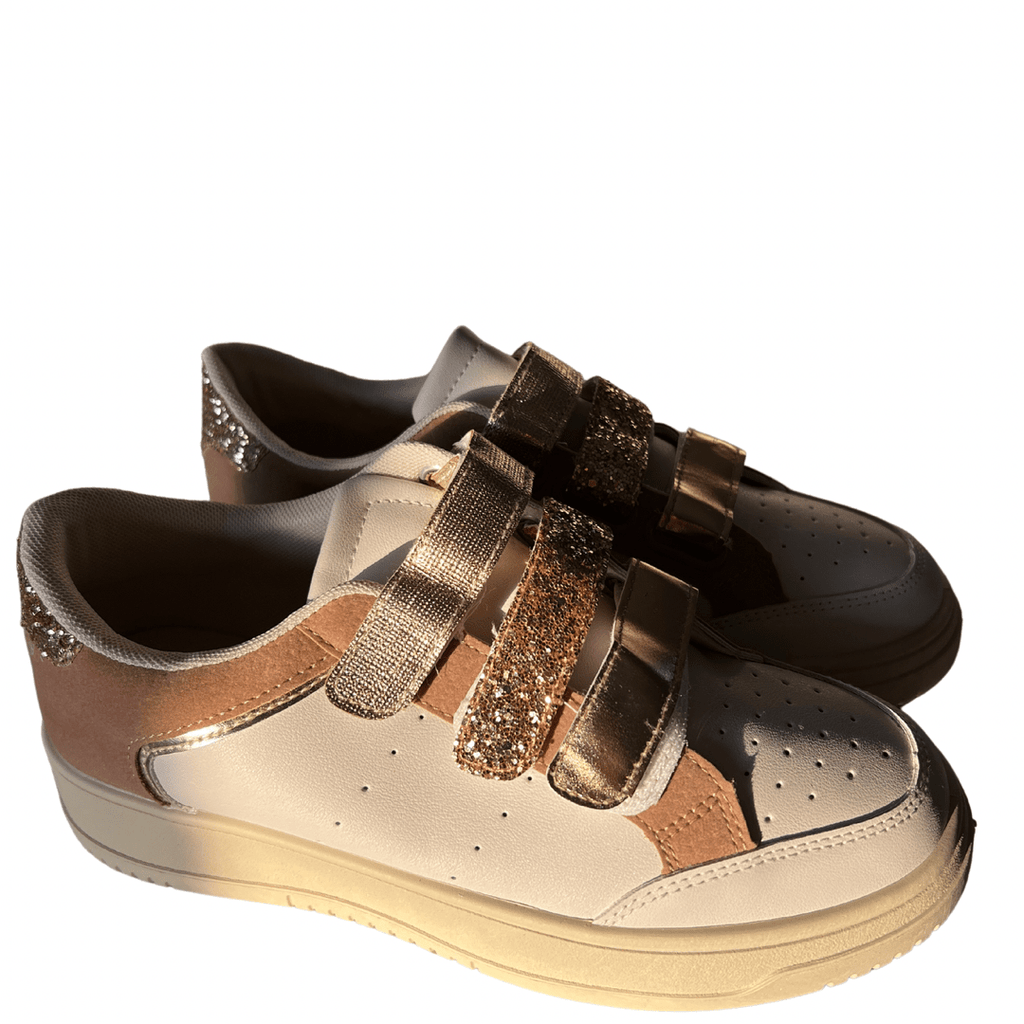 Dusty Pink Gold Velcro Trainers SIZE 36 LEFT