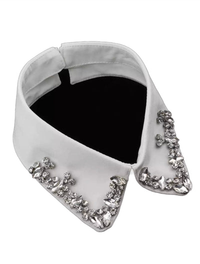 Embellished Silver Crystal Diamante Detachable Shirt Collar - White Collar TLM Edit 