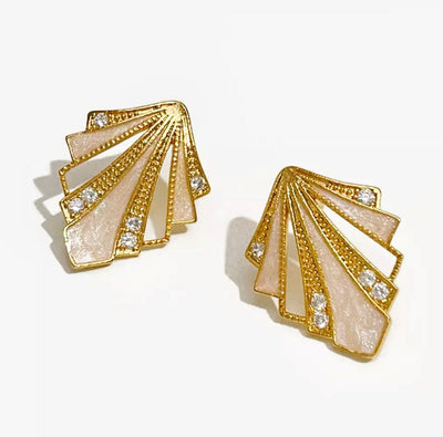 Enamel Inlay Gold Fan Earrings Earrings Ashiana 