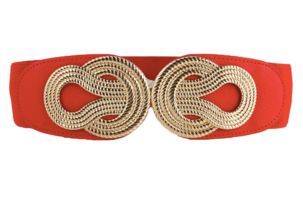 Red Elastic Belt with Gold Knot Buckle Red Yellow & Gold Butterfly Buckle Red Elastic Vintage Belt  main image 4