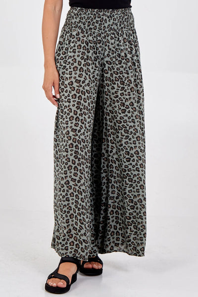 Khaki Leopard Print Wide Waist Band Full Length Culottes TLM Edit 