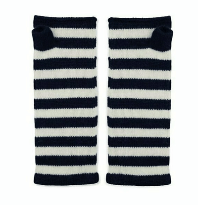 100% Cashmere Breton Striped Wrist Warmers - Navy & White Somerville Scarves 