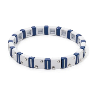 Navy & White Diamante Tile Bracelet TLM Edit 