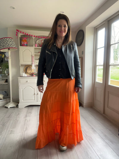 Orange Tiered Cotton Maxi Skirt Skirt TLM Edit 
