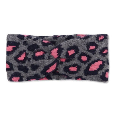 Pink Leopard Cashmere Knitted Double Layered Headband Somerville Scarves 