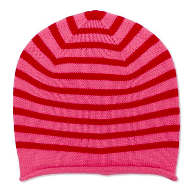  100% Soft Cashmere Breton Striped Beanie Hat - Red & Pink Somerville Scarves