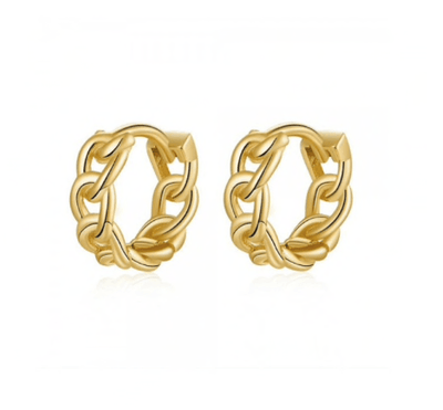 Small Gold Interlocking Chain Stiff Hoop Earrings Earrings TLM Edit 