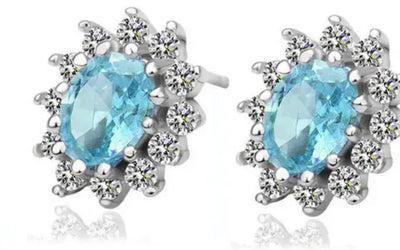 Turquoise & Diamond Cubic Ziconia Small Stud Earrings Earrings Ashiana 