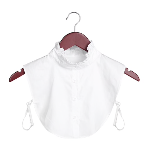 Frill Ruffle Faux Detachable White Collar With Button Detail