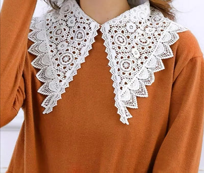 White Large Lace Pointed Faux Collar Collar TLM Edit with burnt orange jumper