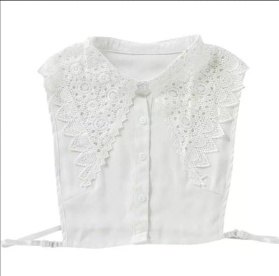 Large Lace Pointed Detachable Statement Faux Collar TLM Edit - white